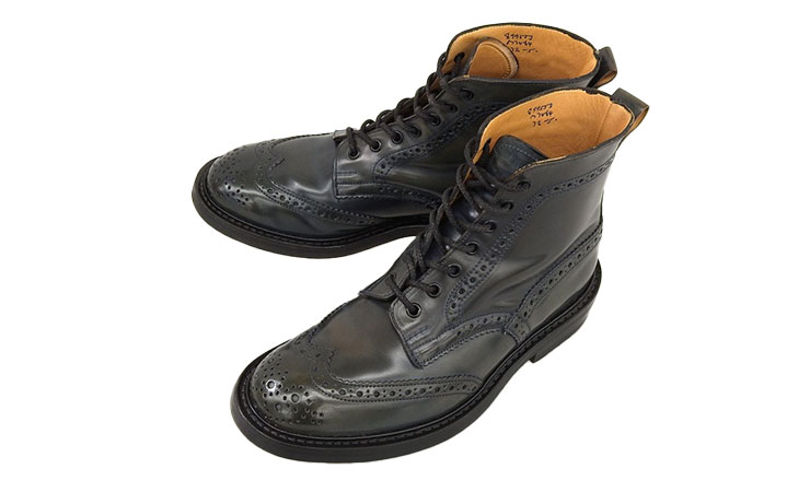 トリッカーズ買取M7484カントリーブーツウイングチップフルブローグコードバンネイビーSHIPS(シップス)別注